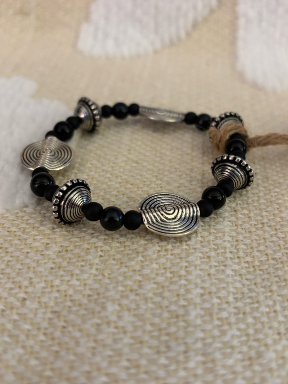 Black and Silver Spiral Disc Stretch Bracelet